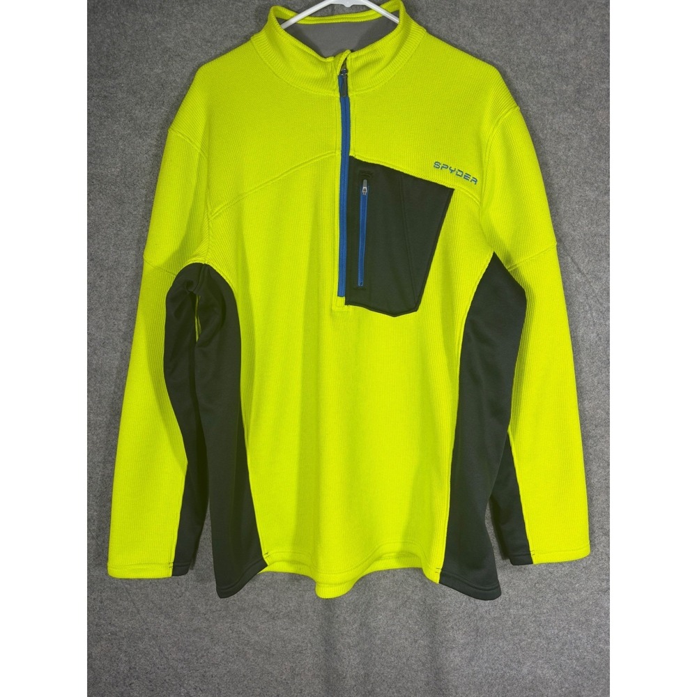 Spyder‎ US Ski Team Mens XL 1/4 Zip Fleece Pullover Lime Green Black Colorblock